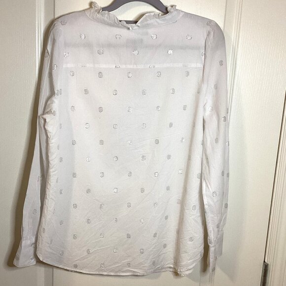 Talbots Women's White Cotton Long Sleeves Top Blouse Size M Lined Ruffle V-Neck - Picture 4 of 8